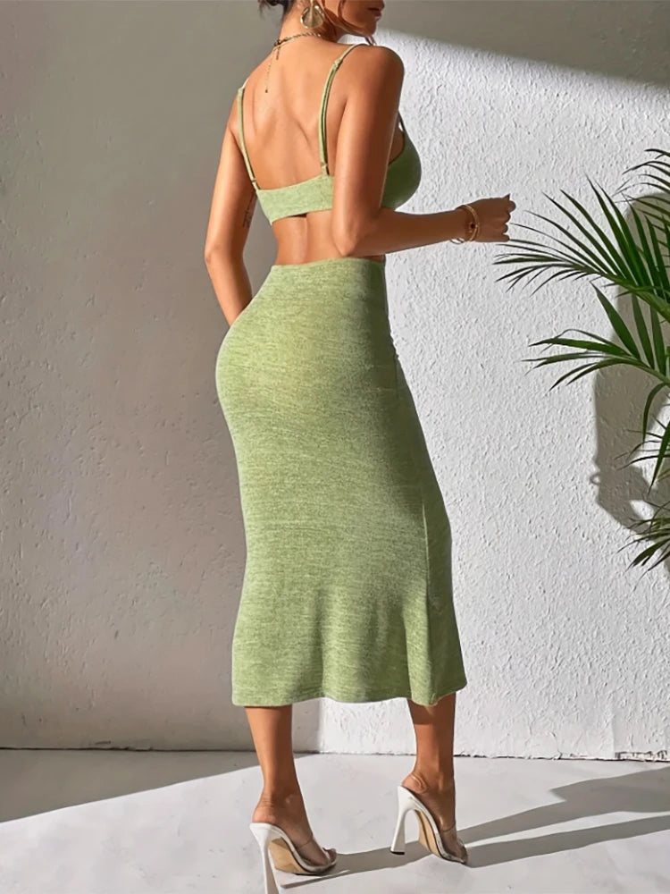 Sexy Camisole Beach Long Dress Backless Summer New Style Vacation Casual Elegant Dress Sleeveless Slim Fit Party Club Sun Dress