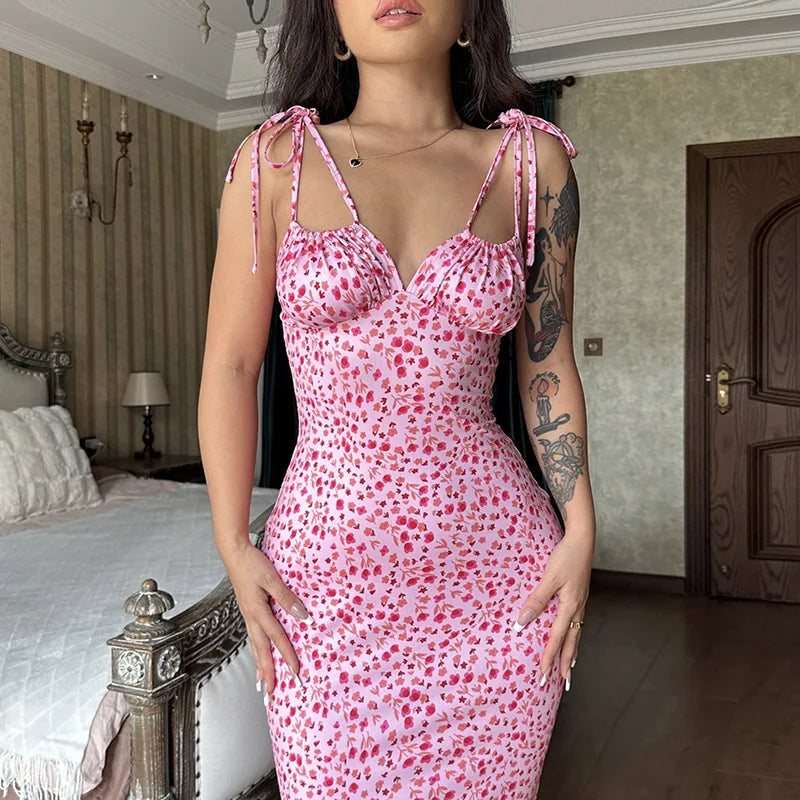 Hugcitar Women Elegant Floral Beach Vacation Bodycon Streetwear Long Dress 2026 Summer Clothes Wholesale Items For Business