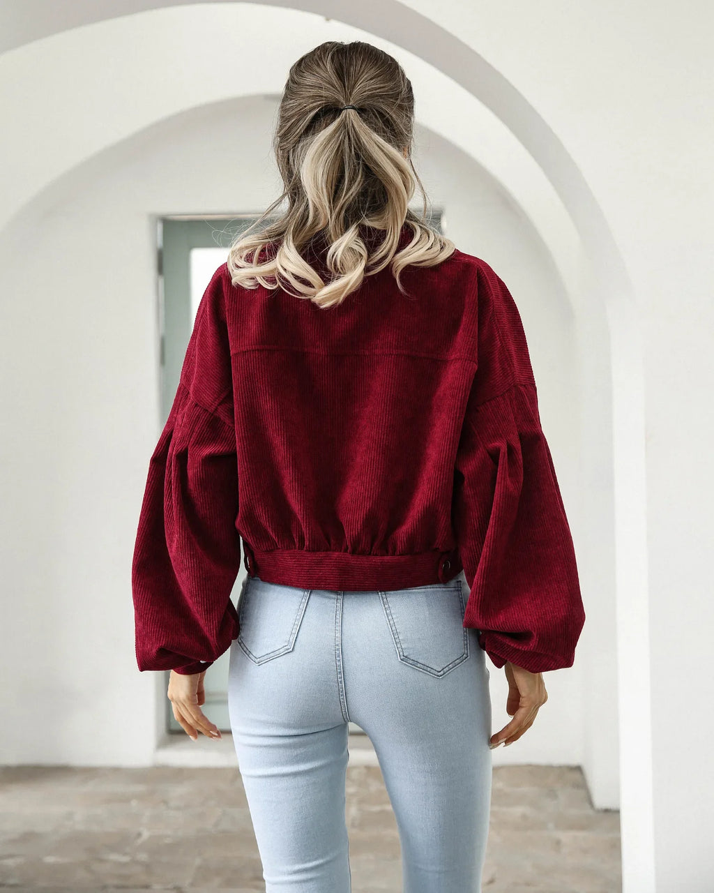 New Autumn Winter Jackets for Women Lantern Sleeve Tops Cropped Bomber Jacket Overcoat Outwear clothes Corduroy Coat 18047