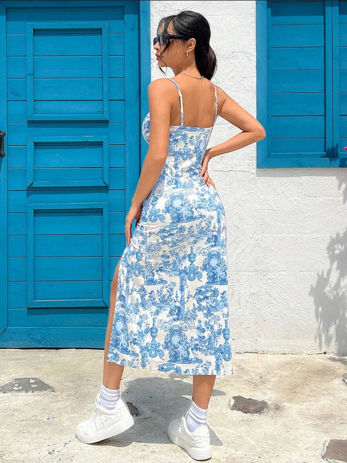Fall 2025 Long Dress Strapless Wrap Chest High Slit Daisy Leopard Print Wrap around Skirt Maxi Dress