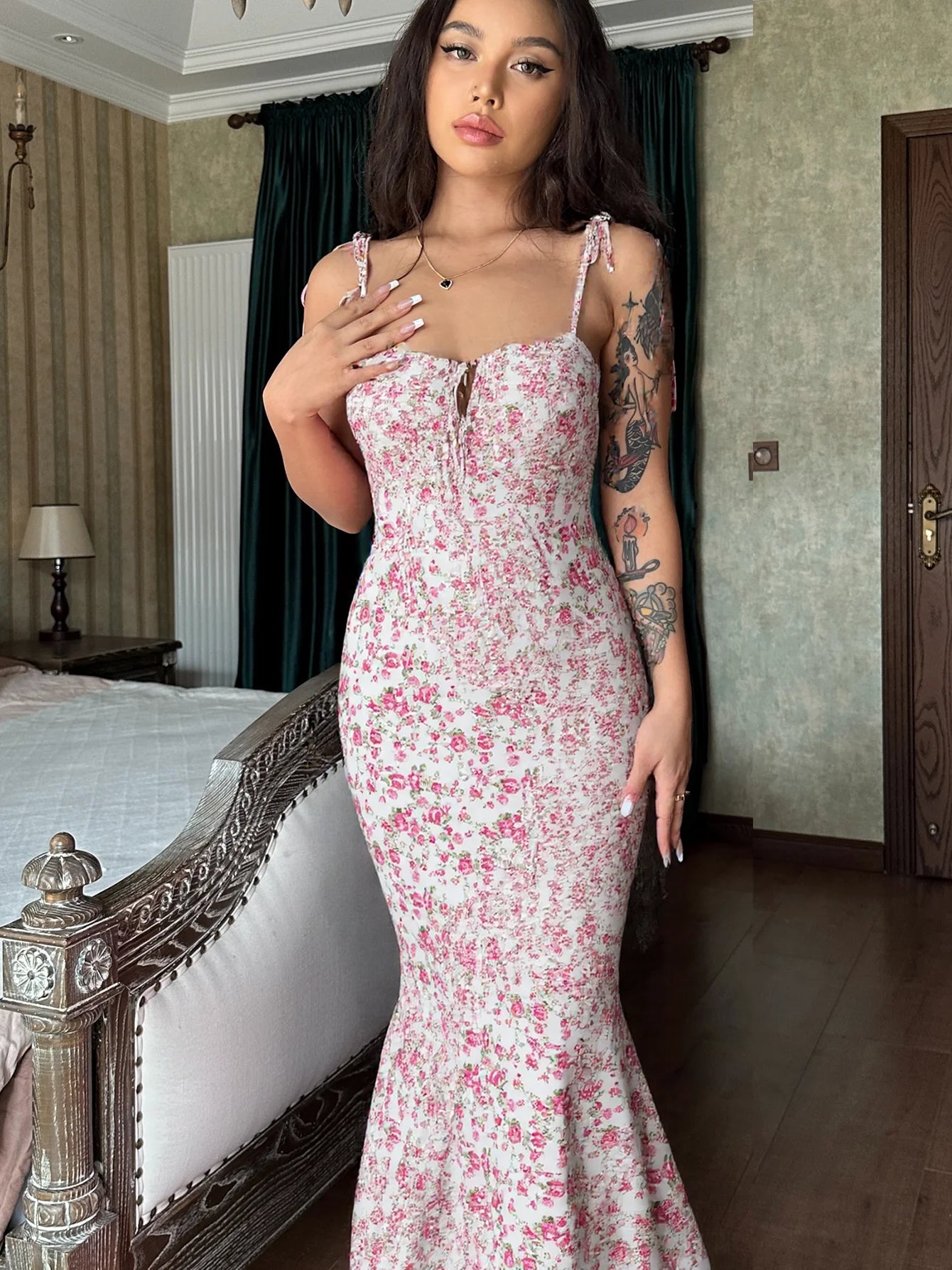 Hugcitar Women Elegant Floral Beach Vacation Bodycon Streetwear Long Dress 2026 Summer Clothes Wholesale Items For Business