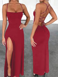 Women's slim-fit sexy high-slit cross-strap tie long dress, backless with strap design