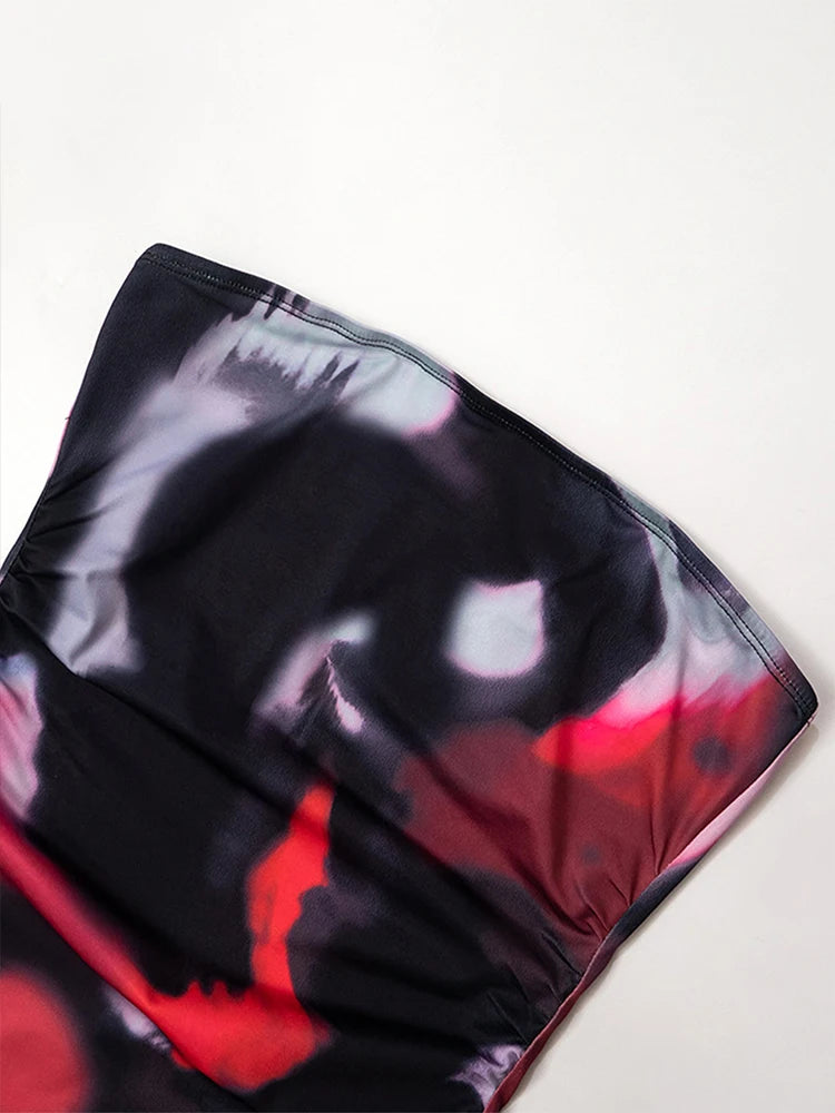 Women Sexy Print Dresses Red Summer New Off Shoulder Sleeveless Mini Dress Fashion Streetwear Female Bodycon Elegant Lady Dress