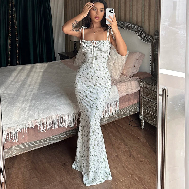 Hugcitar Women Elegant Floral Beach Vacation Bodycon Streetwear Long Dress 2026 Summer Clothes Wholesale Items For Business